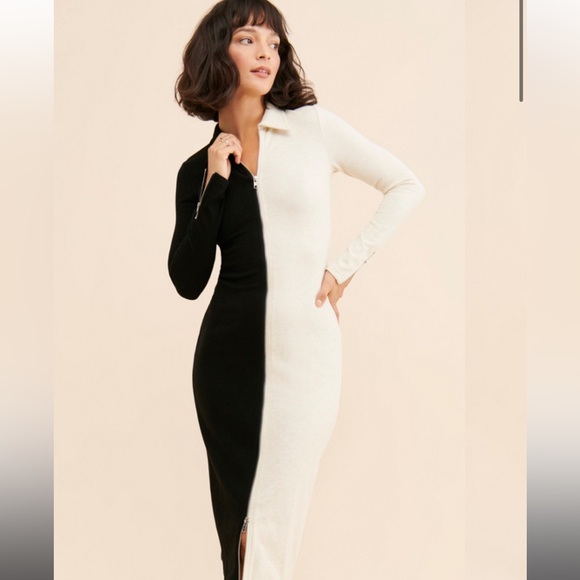 *flawed* Anthropologie Ciebon Zip Front Colorblock Midi Dress - Picture 12 of 13